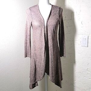 Bobeau Open Front Cardigan Duster S Longline Waterfall Hem Marled Knit USA